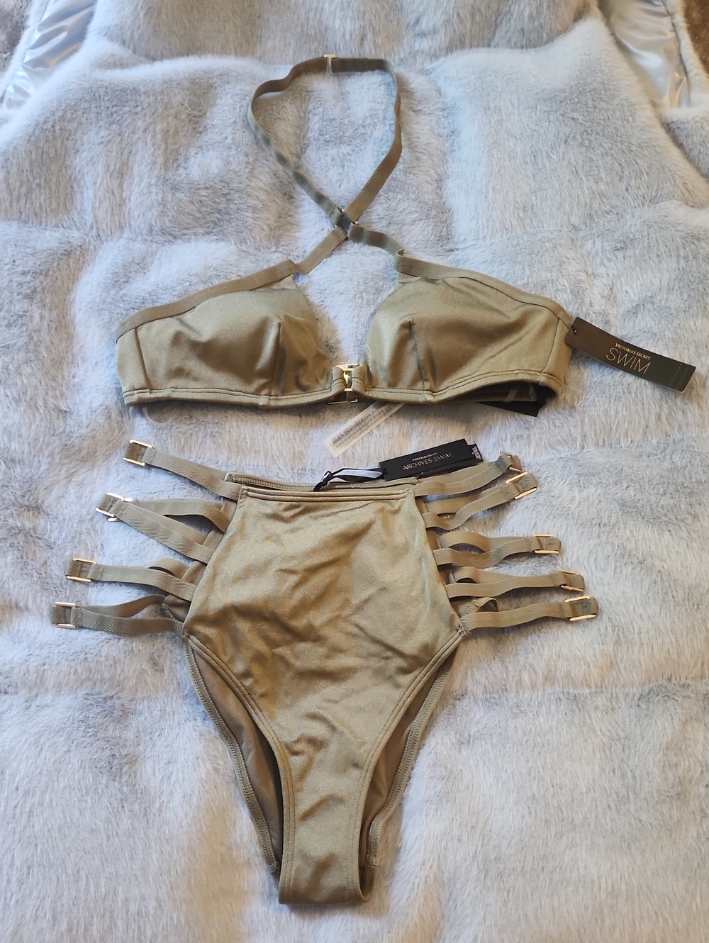 Victoria's Secret Olive Green High-Waist Strappy Bikini Set 2 Piece Size XS